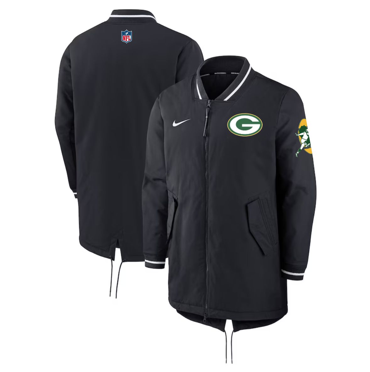 Men 2026 NFL Green Bay Packers black Extended Cotton Jacket style 01->nfl jacket->Sports Accessory